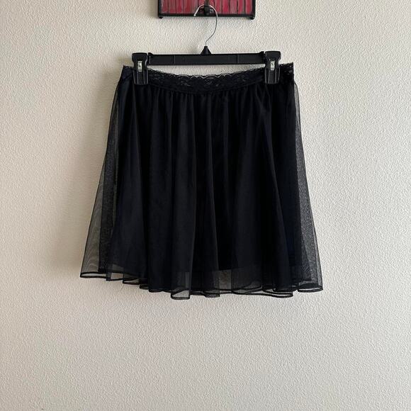 handmade black nylon sheer mesh mini skirt with lace detailing - Picture 4 of 10